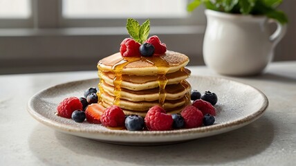 Elegant Brunch Presentation with Fresh Fruit and Maple Drizzle - 5