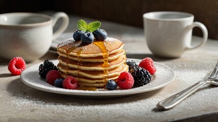 Elegant Brunch Presentation with Fresh Fruit and Maple Drizzle - 3