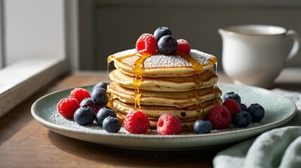 Elegant Brunch Presentation with Fresh Fruit and Maple Drizzle - 2