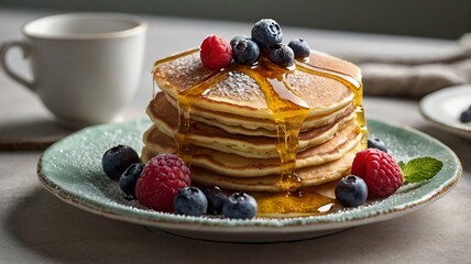 Elegant Brunch Presentation with Fresh Fruit and Maple Drizzle