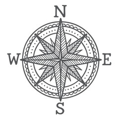 Сompass wind rose in doodle style, perfect for travel, navigation, or vintage map design