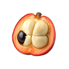 Halved Ackee Fruit With Creamy Arils and Black Seed
