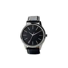 Minimalist wristwatch with black face and leather strap