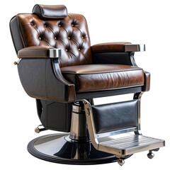 Elegant leather barber chair isolated on white and transparent background.