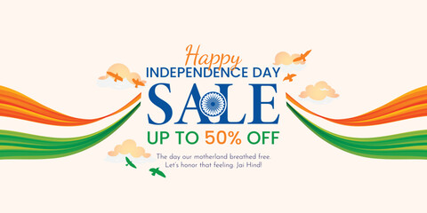 Independence day of India freedom festival offer sale concept. 50% off on shopping.