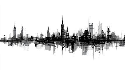 Fototapeta premium Modern Skyline Art Silhouette in Black and White Artistic Style