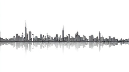 Naklejka premium Minimalist City Skyline Art in Silhouette Style for Modern Decor