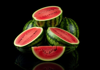 Watermelon Pieces Stack on Dark Reflective Surface