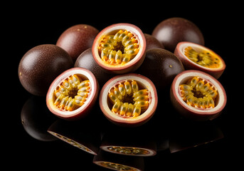 Passion Fruit Reflects on Black Glossy Surface
