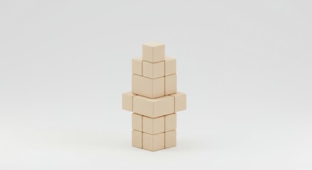 Light beige wooden blocks arranged in a tower.