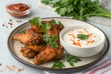 Fototapeta premium Turkish Paprika Chicken Wings with Yogurt Sauce