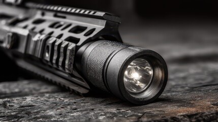 Fototapeta premium Close Up of Tactical Gun Barrel with Flashlight Attachment