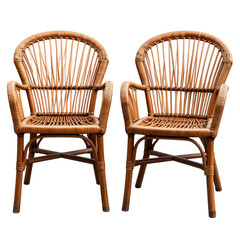 garden chairs made from rattan wood isolated on white and transparent background.