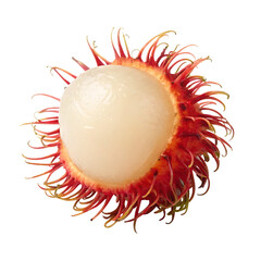 Peeled Rambutan Fruit with White Flesh and Red Spiky Skin