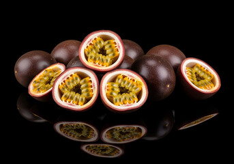 Passion Fruit Reflects on Black Glossy Surface