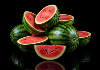 Watermelon Pieces Stack on Dark Reflective Surface