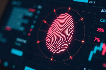 Digital fingerprint scan with data analysis on computer screen  