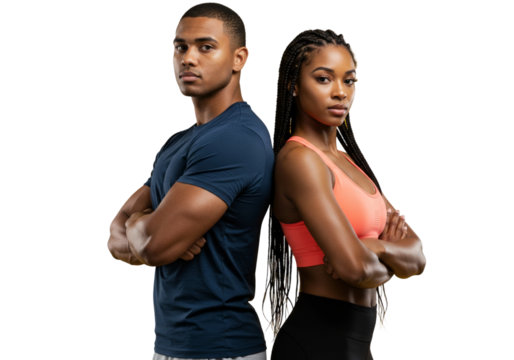 Fitness Couple Standing Back to Back with Arms Crossed, Isolated on a Background Transparent PNG