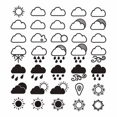 Minimilist weather forecast icons set featuring sun clouds rain rainbow wind and snow in a minimalist style design vector