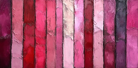 Abstract Pink Vertical Bars Thickly Textured Palette Knife Painting