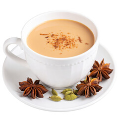 Indian Masala Chai isolated on white and transparent background.