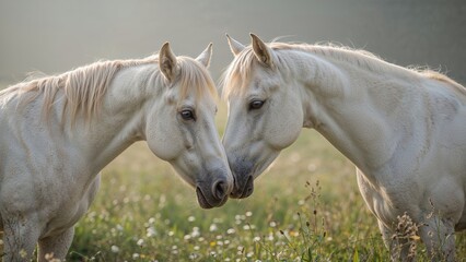 Obraz premium Two pale horses showing love for one another