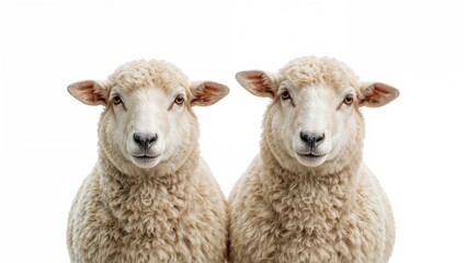A duo of sheep isolated on a white background