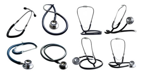Assortment of Stethoscopes on a White Background for Medical Use, isolated on transparent background