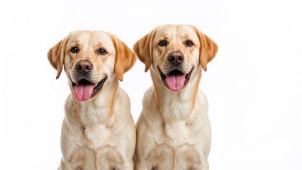 Two labrador canines captured in a studio setting.