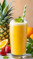 Refreshing Pineapple Orange Smoothie with Mint and Strawberries