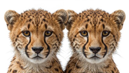 Charming Cheetah Face Captured Up Close Against a Plain White Background