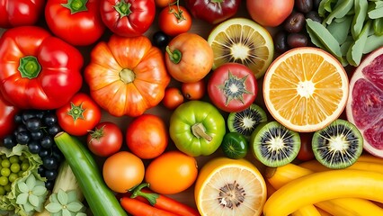 Fototapeta premium Colorful assortment of fresh fruits and vegetables, highlighting natural abundance.