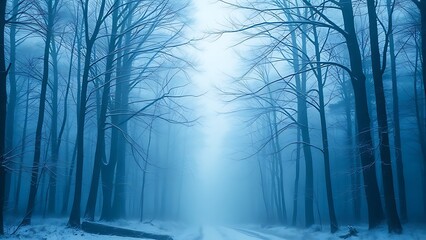 Obraz premium Misty blue winter forest in watercolor style, evoking tranquility and soft natural beauty.