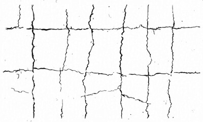Abstract Black Grunge Cracks Texture on White Background creating a distressed look and texture forming squares.