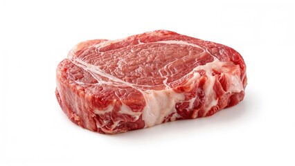 Obraz premium Uncooked pork loin steaks prepared for BBQ, isolated on a white backdrop