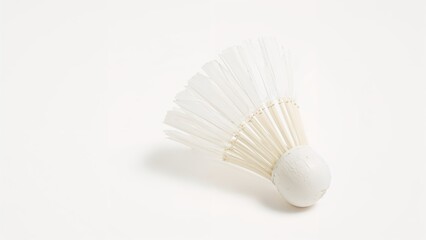 Close-up of a feather shuttlecock on a clean white background, sports theme