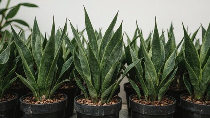 Obraz premium Close-up of potted sansevieria plants in a boutique garden studio