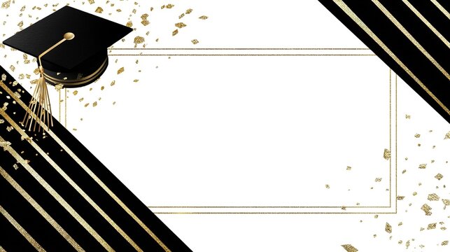 Elegant Graduation Cap and Diploma Certificate Design Template with Gold Glitter