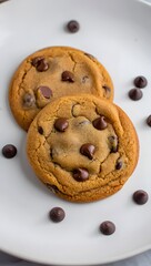 Freshly Baked Chocolate Chip Cookies on White Plate