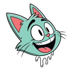 Whimsical cartoon teal cat head with wide grin isolated on white background