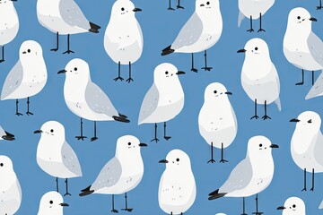 Cute seagull pattern on a blue background.