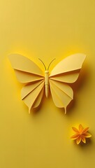 Vibrant Yellow Paper Butterfly and Flower Art