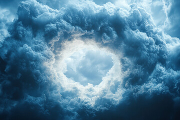 Fluffy clouds floating in a vast blue sky.