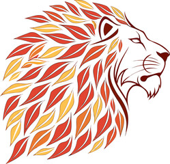 Stylized Lion Head with Flame Mane - Elegant Vector Design