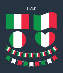 A versatile collection of Italy national flags in various shapes and styles. Ideal for educational use, graphic design, symbols, and cultural projects.