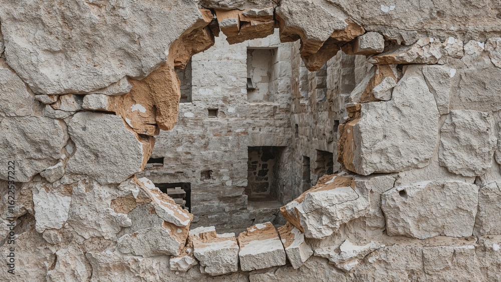 Poster the aged structure's walls have crumbled and collapsed into the stonework.