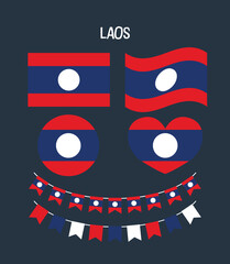 A versatile set of Laos national flags in multiple shapes and formats. Ideal for education, web elements, patriotic visuals, and infographic design