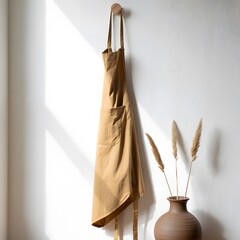 Minimalist Beige Apron and Pampas Grass in Ceramic Vase