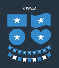 A collection of Somalia national flags in various shapes and formats. Ideal for educational use, patriotic themes, or cultural and graphic design projects.

