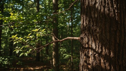 Delicate tree sprout emerging against a woodland background, nature-inspired wall art